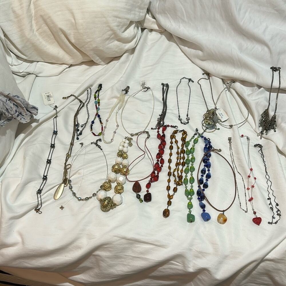 23 short necklace bundle silver gold tone wire string rhinestone black metal euc
